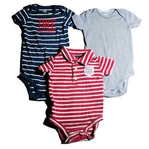 Carter's Baby Bodysuit Bundle 3 One-Pieces Cotton Stripes Blue Red Size 9 Months